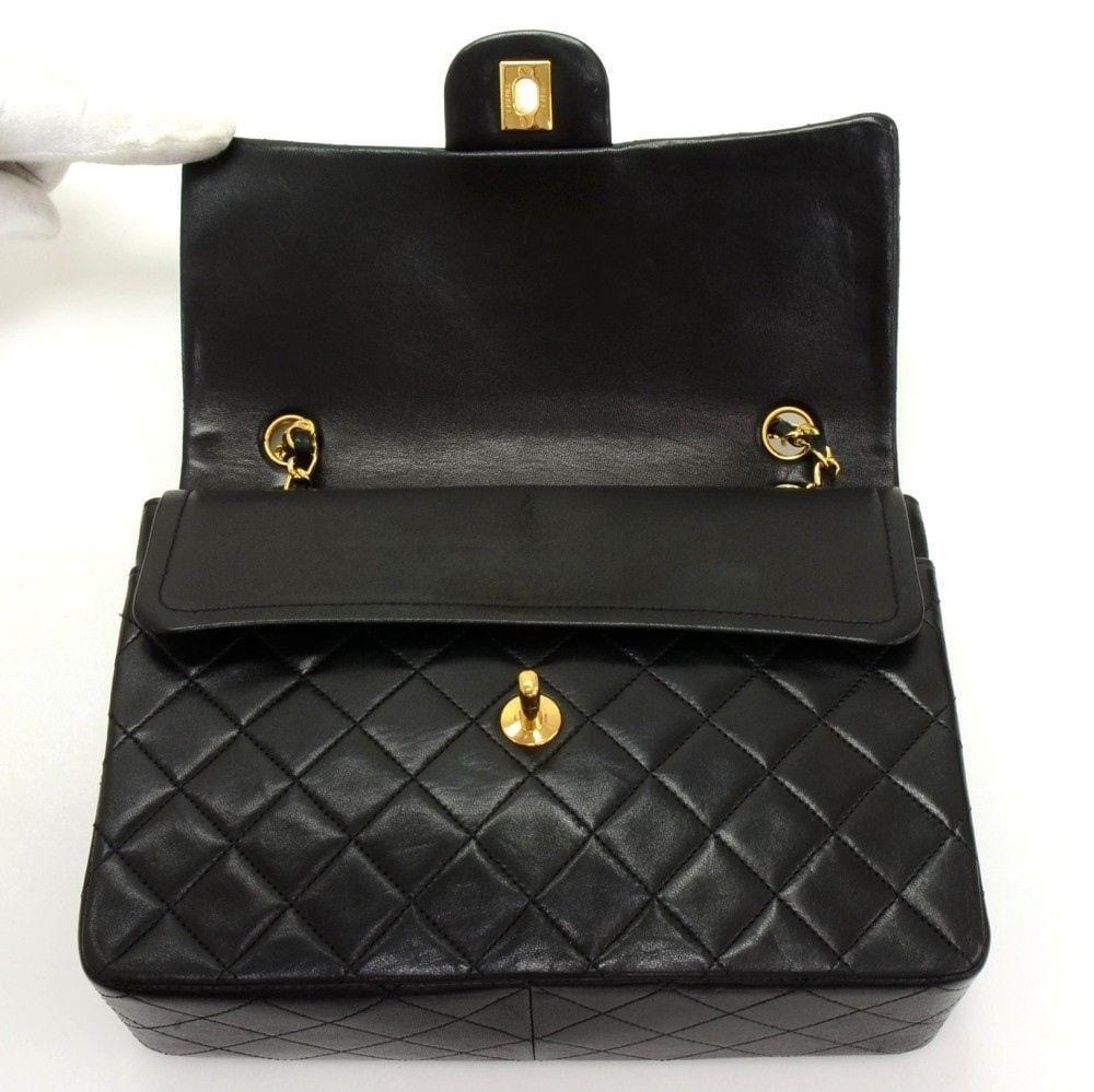 CHANEL 2.55 10 Tall Double Flap Black Quilted Leather Shoulder Bag Vi