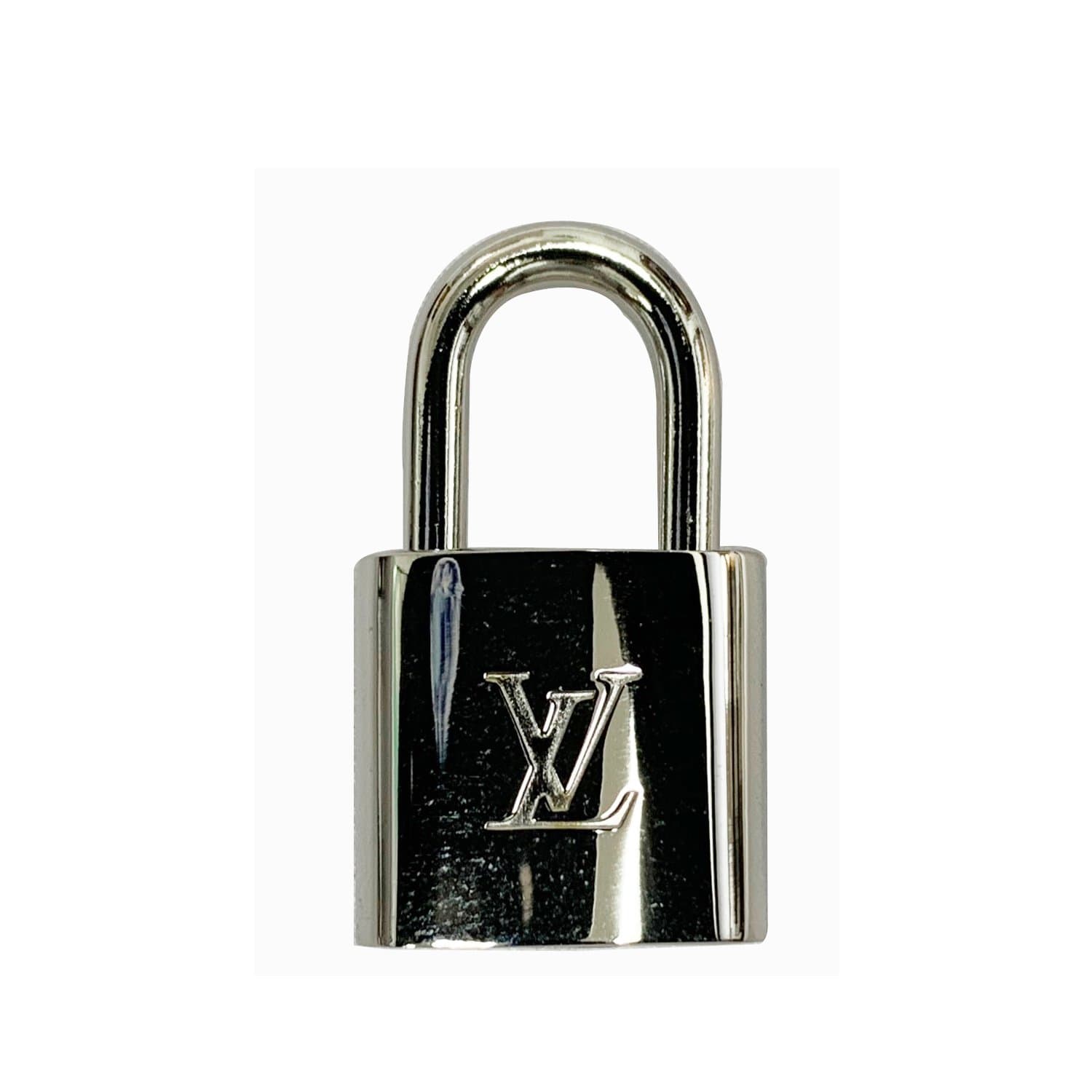 Louis Vuitton Brushed Silver LV Padlock and Key Lock Set ref