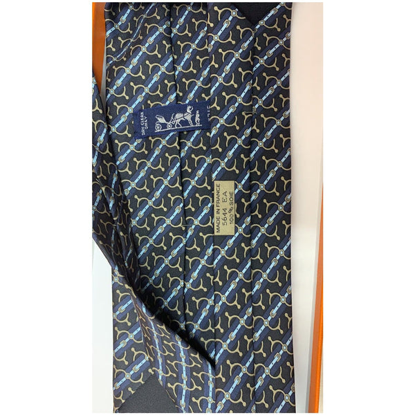 Hermes Silk Neck Tie Navy for Men - back view
