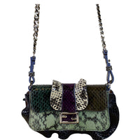 FENDI Baguette MicroWave Python Leather Chain Crossbody Bag Multi