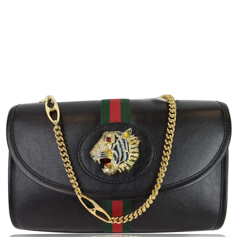GUCCI Rajah Small Web Leather Shoulder Bag Black 570145 - 25% OFF