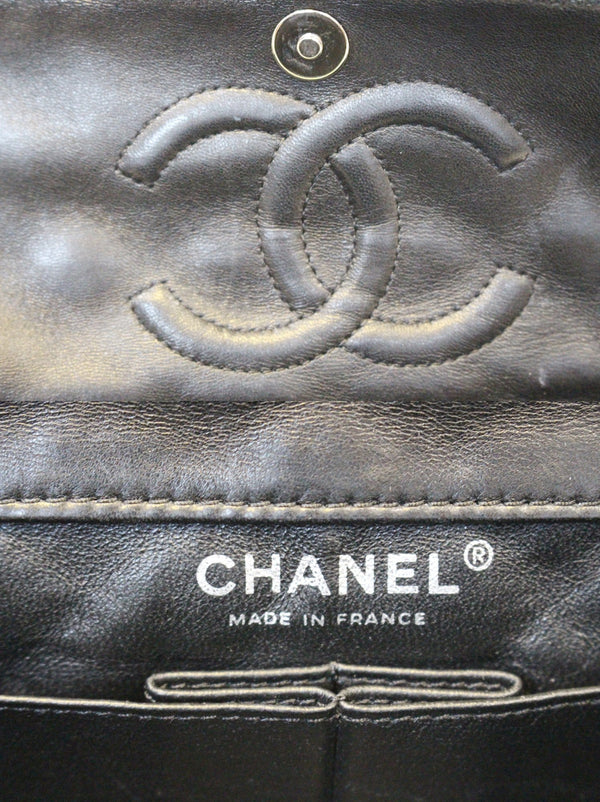 Chanel Flap Medium Black & White Striped Shoulder Bag - logo