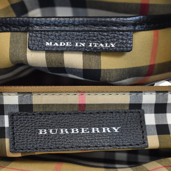 BURBERRY Medium Banner Derby Leather Tote Shoulder Bag Black