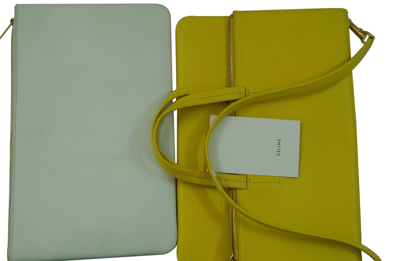 Celine Folded Hippo 3way Yellow White Leather Tote Shoulder Bag