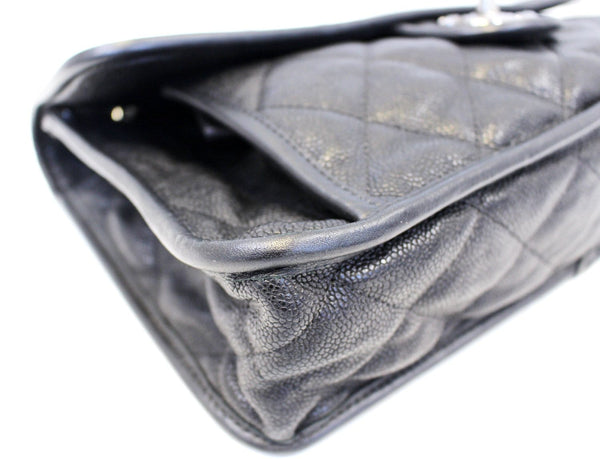 CHANEL Vintage Flap Caviar Leather Shoulder Bag Black