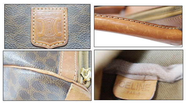 Celine Macadam Pattern Leather Brown Satchel Bag- Tag