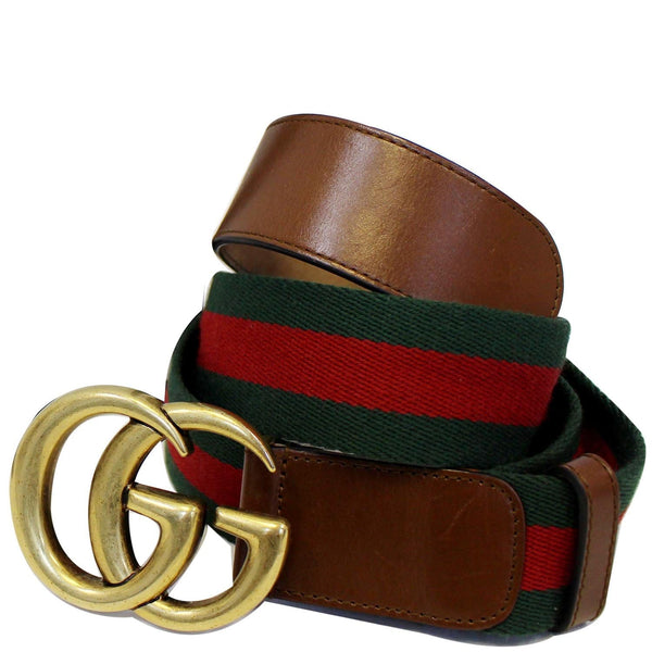 GUCCI Web Nylon Double G Buckle Belt Size 45 Red/Green-US