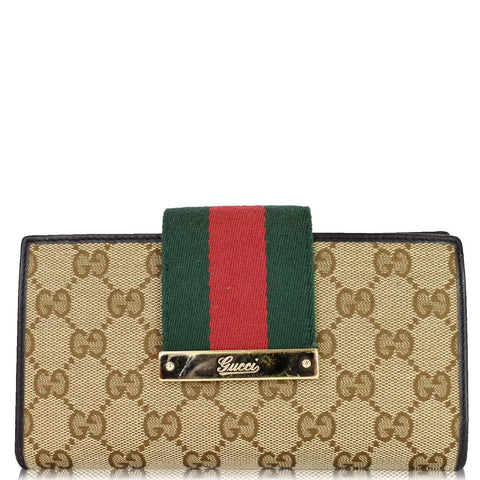 GUCCI Monogram Ladies Web GG Canvas Continental Wallet Beige 181668
