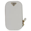 PRADA Saffiano Triangle Leather Crossbody Phone Pouch Bag White