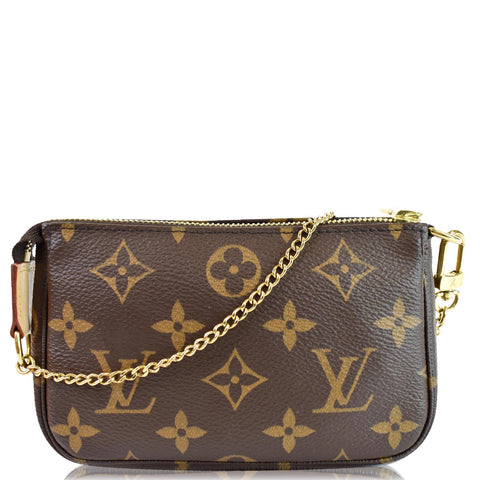 LOUIS VUITTON Mini Pochette Monogram Canvas Accessories Pouch Brown