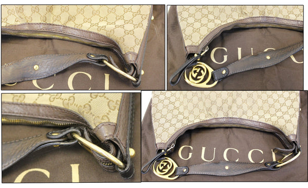 GUCCI Beige/Ebony GG Canvas Interlocking G Medium Hobo Bag