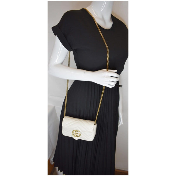 GUCCI GG Marmont Super Mini Matelasse Leather Shoulder Bag White 476433