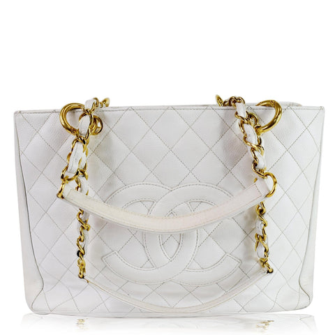 CHANEL Grand Shopping Caviar Leather Tote Bag White