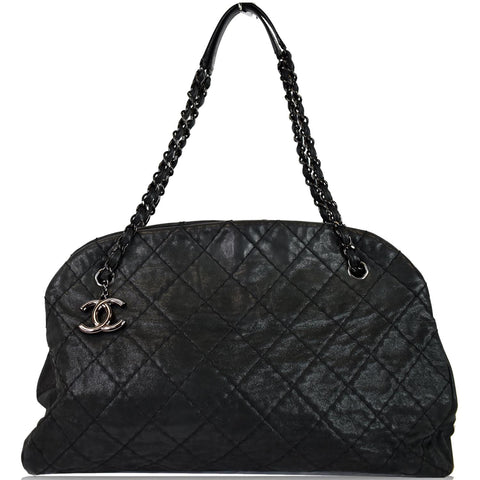 Chanel Just Mademoiselle Maxi Iridescent Leather Bowling Bag Black