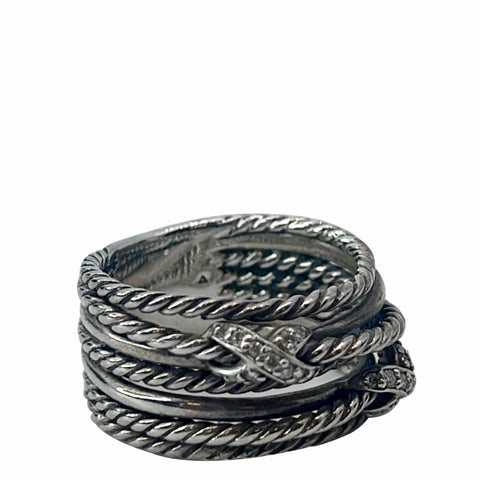 DAVID YURMAN Albion Diamond Double X Crossover Silver Ring