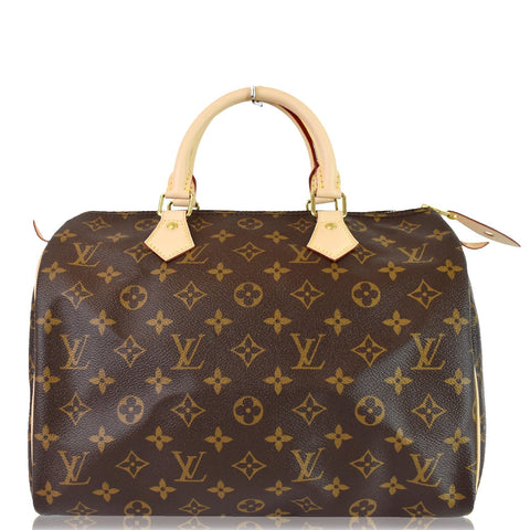 LOUIS VUITTON Speedy 30 Monogram Canvas Satchel Bag Brown