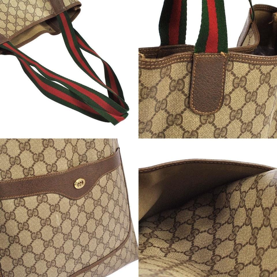Gucci Vintage Monogram GG PVC Web Crossbody Bag Beige Leather