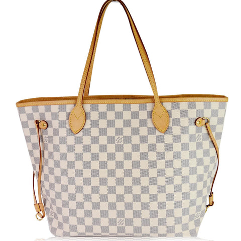 LOUIS VUITTON Neverfull MM Damier Azur Tote Shoulder Bag White