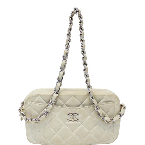 CHANEL Quilted Leather Camera Chain Bag White