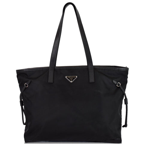 PRADA Vela Side-Cinch Nylon Tote Shoulder Bag Black