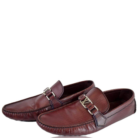 LOUIS VUITTON Hockenheim Moccasin Leather Loafers Burgundy US 10 - 15% OFF