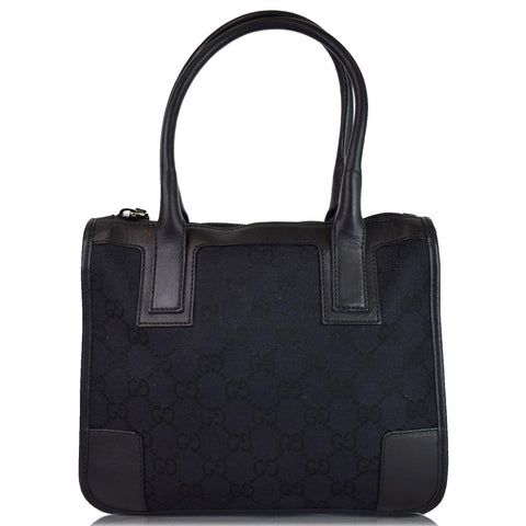 GUCCI Micro GG Top Handle Leather Tote Bag Black 000.0856