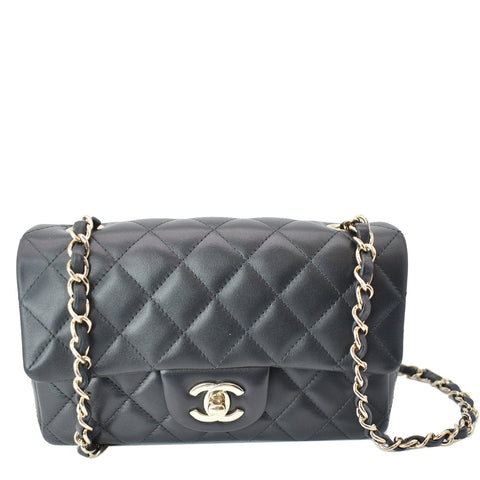 CHANEL Mini Rectangular Flap Quilted Lambskin Leather Shoulder Bag Black- Hot Deals