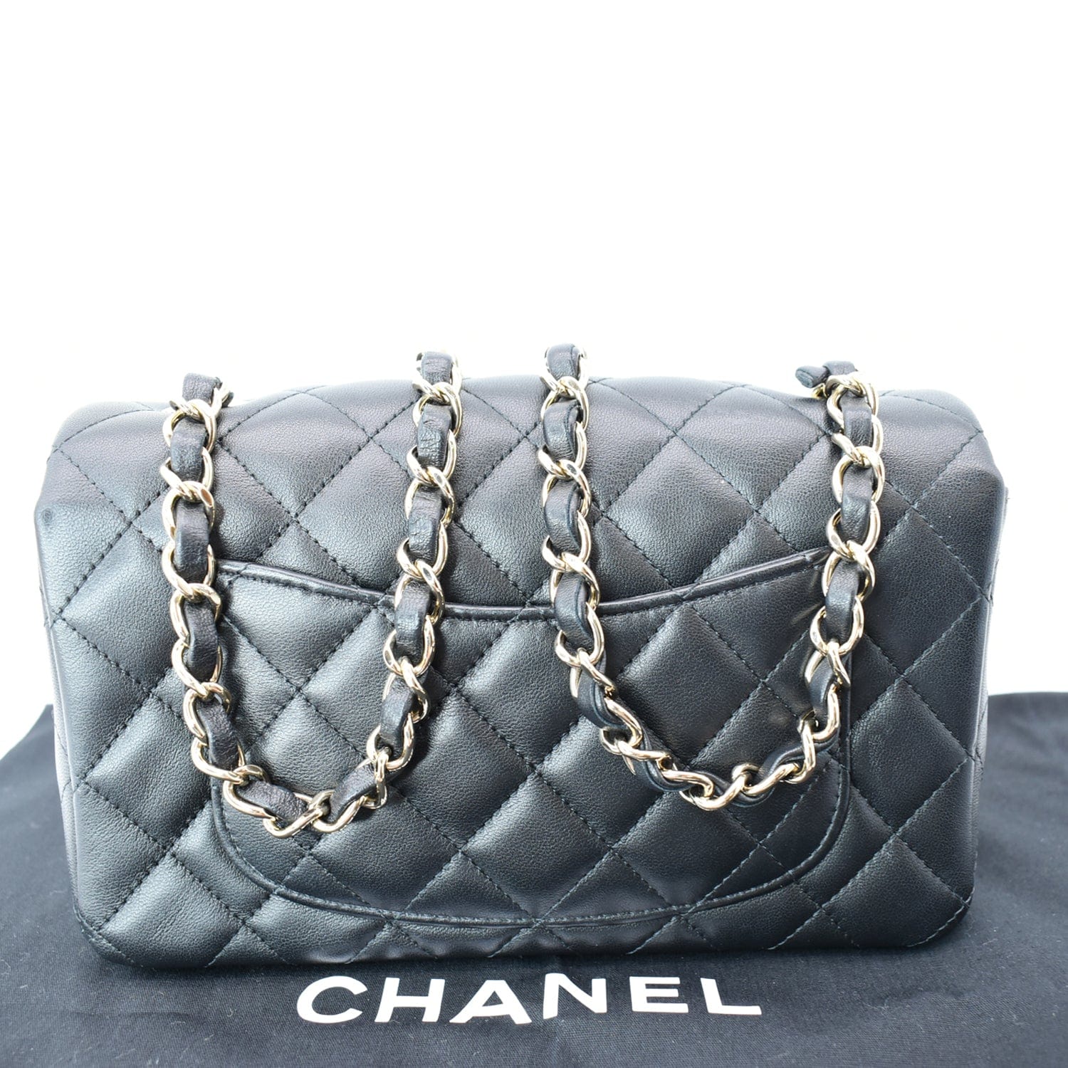 CHANEL Black Classic Mini Rectangle Lambskin Leather Gold Flap Bag