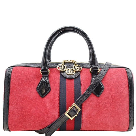 GUCCI Ophidia Medium Suede Top Handle Boston Bag Red 524532