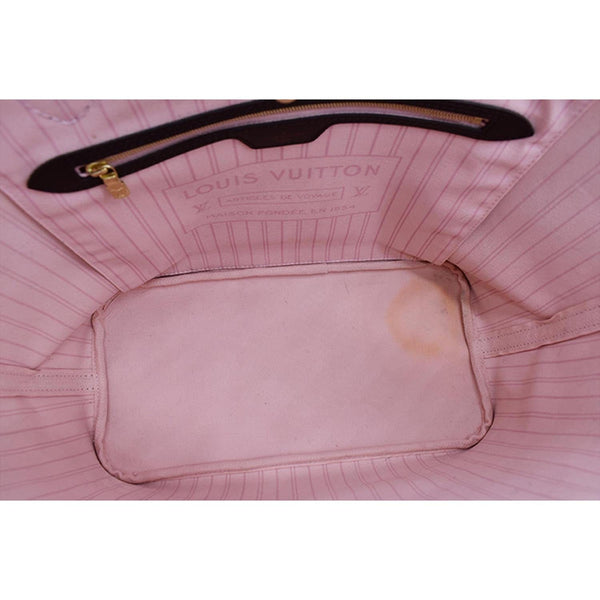 LOUIS VUITTON Neverfull MM Damier Ebene Tote Bag Rose Ballerine