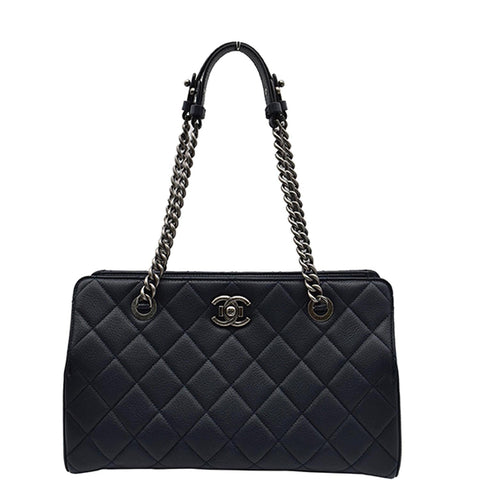 CHANEL City Rock Quilted Leather Shopping Tote Bag Blue
