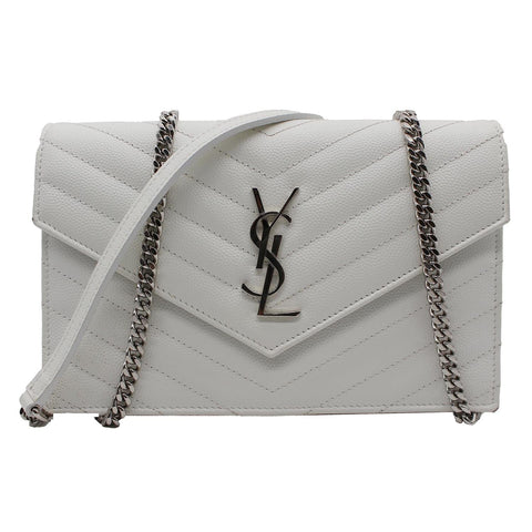 YVES SAINT LAURENT Monogram Grain De Poudre Chain Wallet White