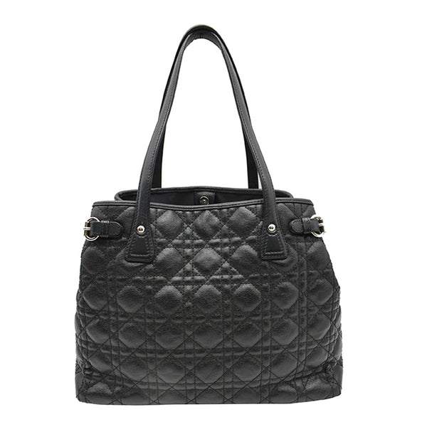 CHRISTIAN DIOR Panarea Quilted Cannage Rosato Canvas Tote Bag Black