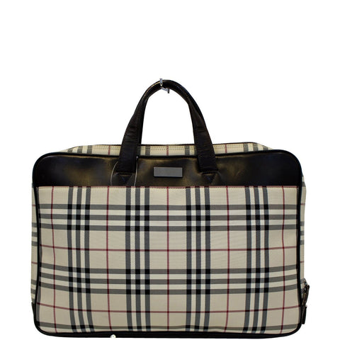 BURBERRY Nova Check Canvas Dark Brown Leather Briefcase Bag - Sale