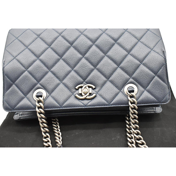 CHANEL City Rock Quilted Leather Shopping Tote Bag Blue
