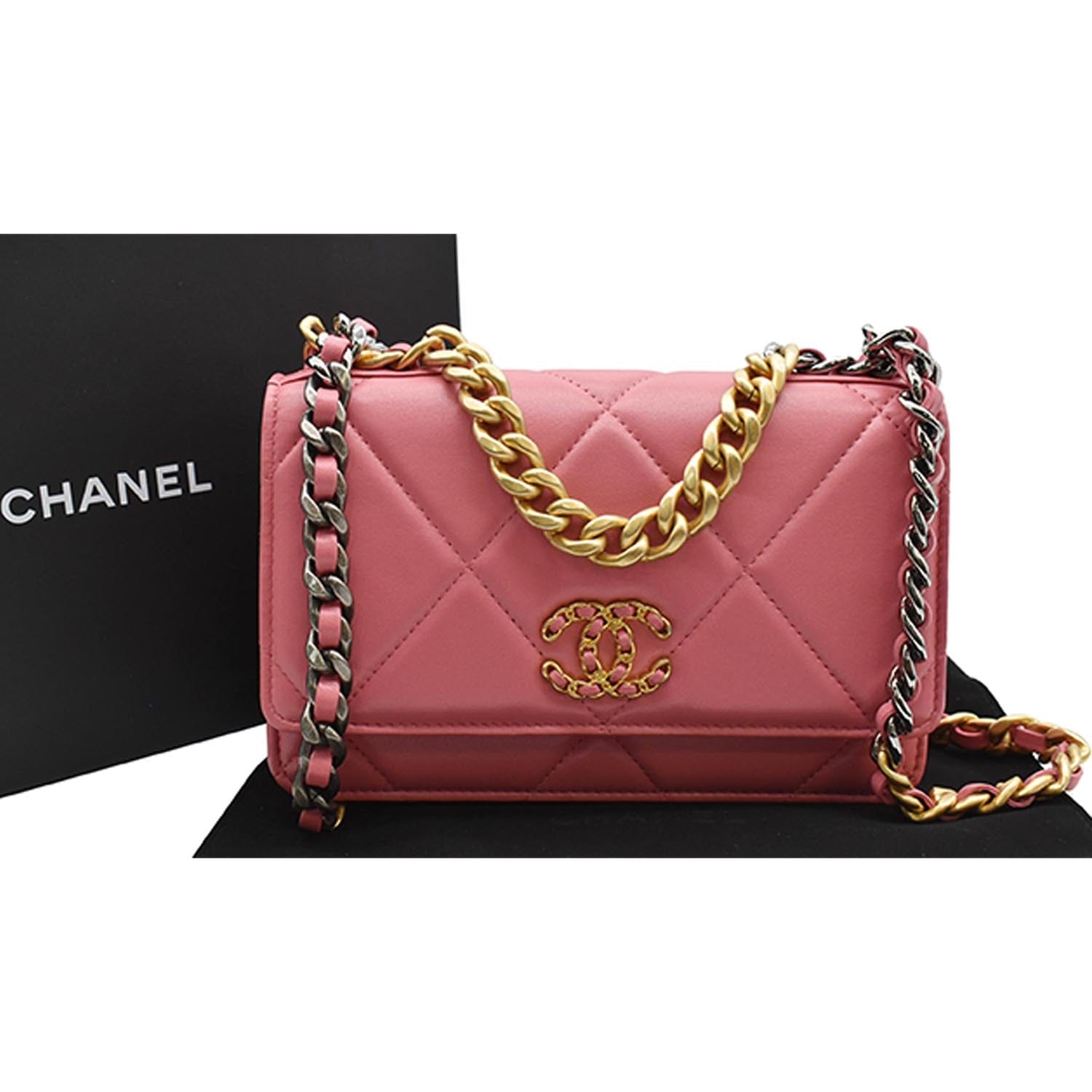 CHANEL Iridescent Calfskin Quilted Chanel 19 Wallet On Chain WOC