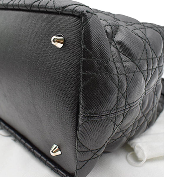 CHRISTIAN DIOR Panarea Quilted Cannage Rosato Canvas Tote Bag Black