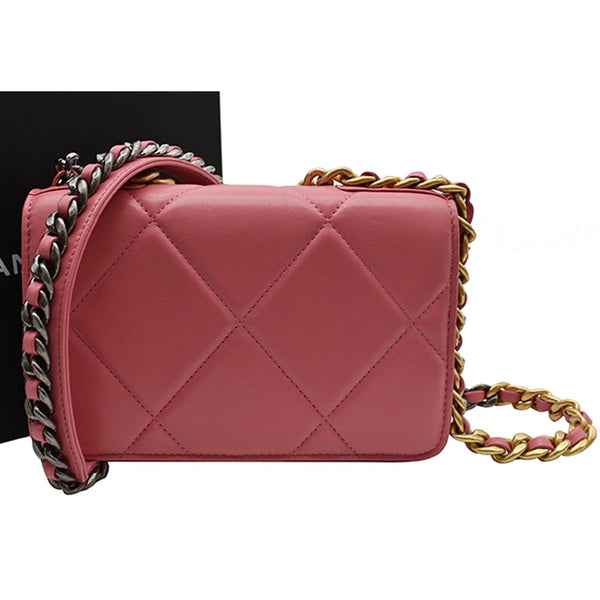 CHANEL 19 CC WOC Leather Wallet On Chain Crossbody Bag Pink