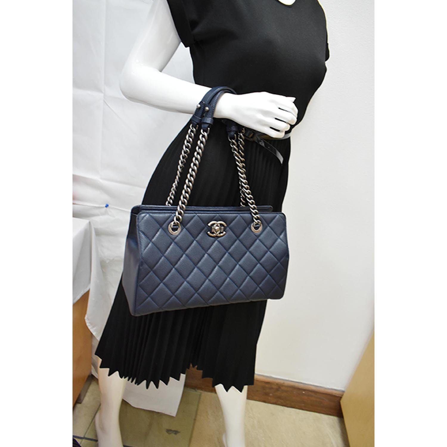 CHANEL City Rock Quilted Leather Shopping Tote Bag Blue- 10% OFF