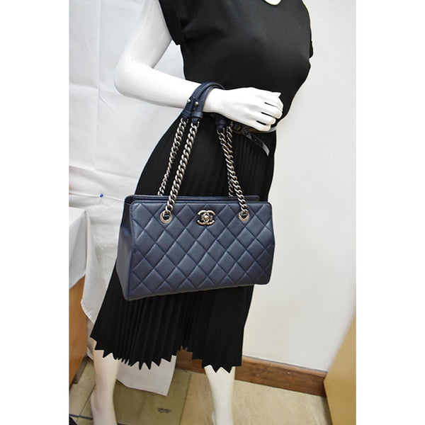 CHANEL City Rock Quilted Leather Shopping Tote Bag Blue