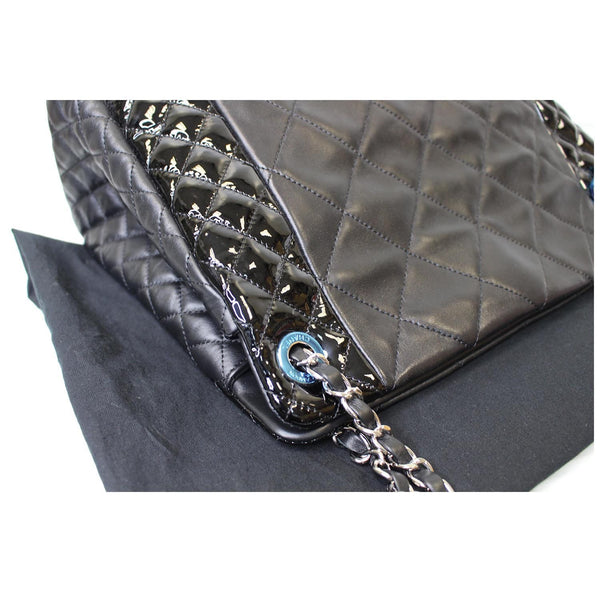 Chanel CC Charm Quilted Lambskin Patent Leather Bag corner close view