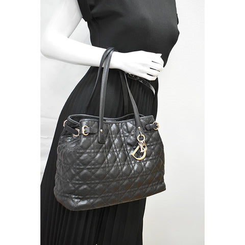 CHRISTIAN DIOR Panarea Quilted Cannage Rosato Canvas Tote Bag Black