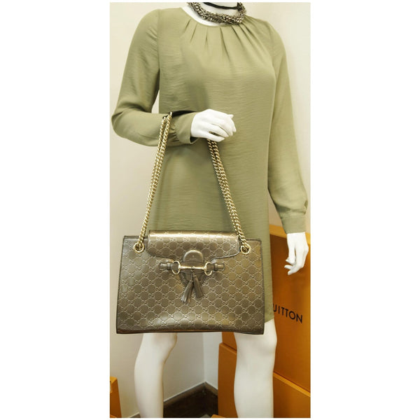 GUCCI Emily Large Guccissima Chain Shoulder Bag Grey 295403