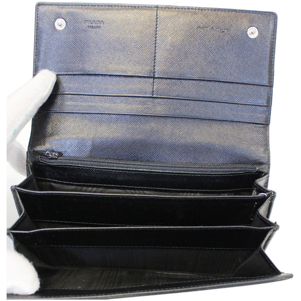 Prada Nylon Wallet | Bifold Long Black Wallet - Open View