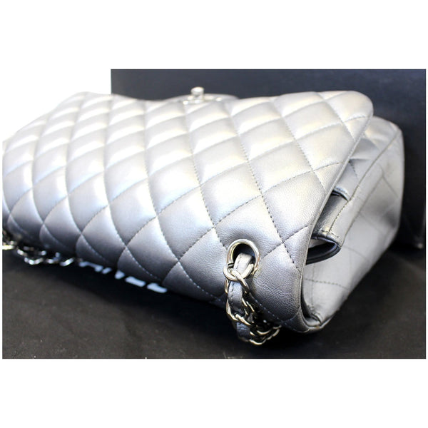 CHANEL Jumbo Calfskin Leather Double Flap Silver Shoulder Bag