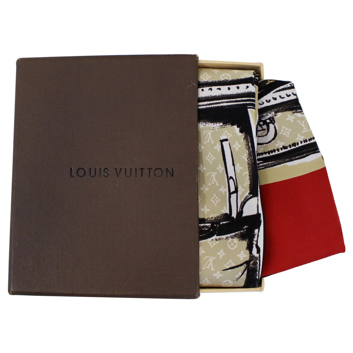 Louis Vuitton Brown Trunks Monogram Silk Scarf