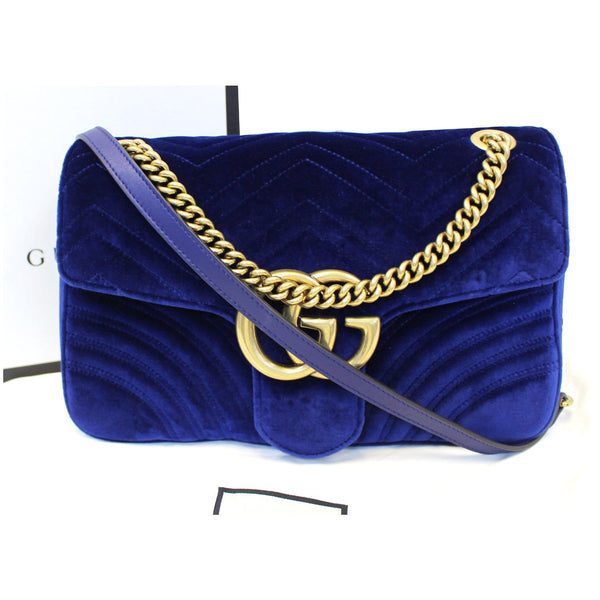 GUCCI GG Marmont Velvet Medium Shoulder Bag Blue 443496-US