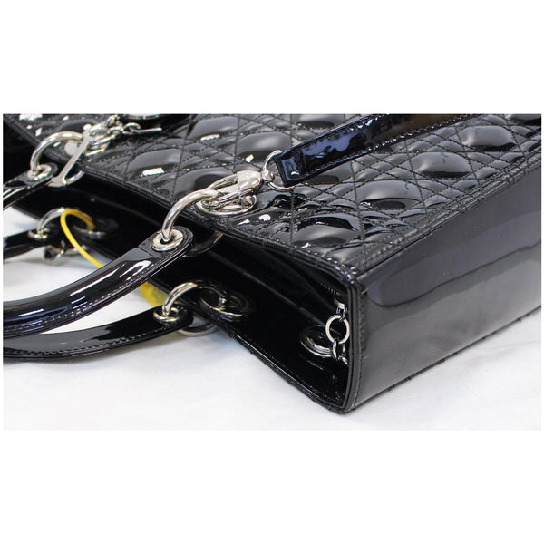 CHRISTIAN DIOR Lady Dior Large Quilted Patent Leather Shoulder Bag Black