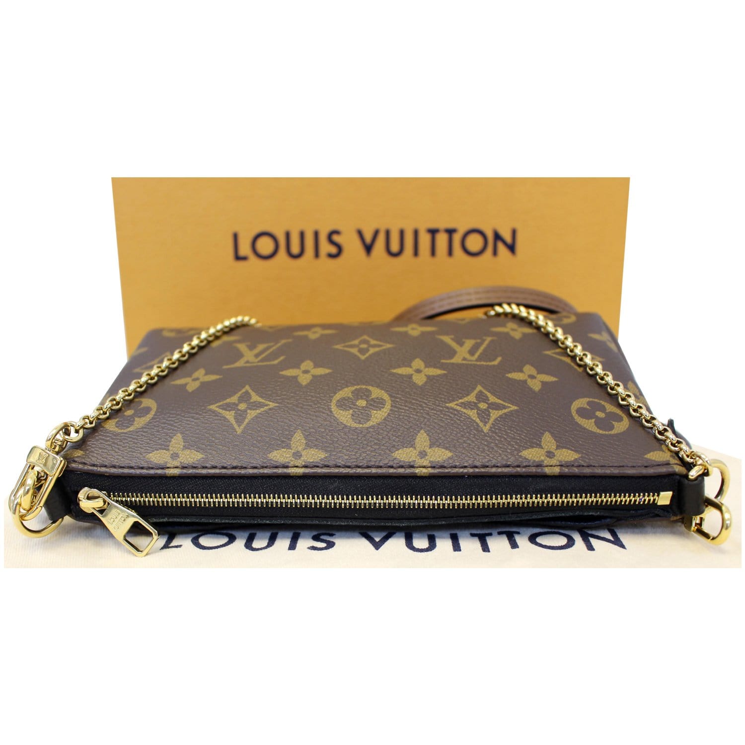 Louis Vuitton Pallas Clutch Monogram Canvas Bag Brown