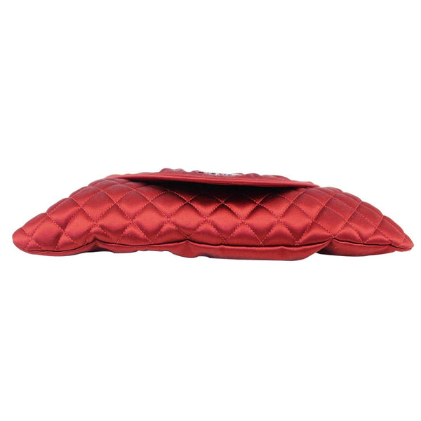 CHANEL CC Half Moon Quilted Satin Clutch Bag Red-US